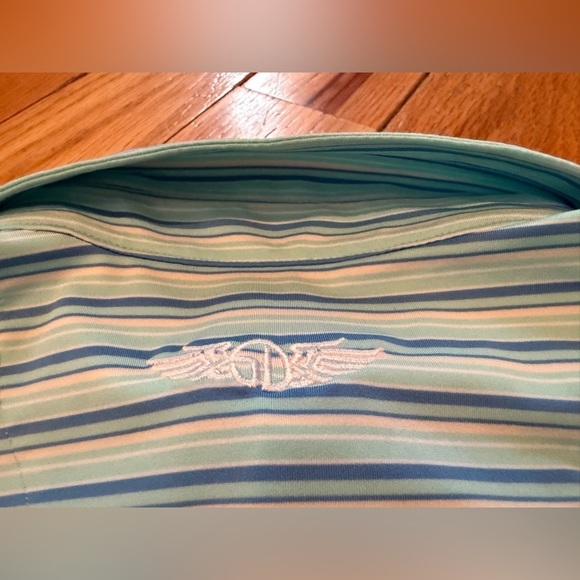 Straight Down Polo Shirt Men’s Size L White/Blue/Teal Striped Performance Golf - Picture 11 of 15